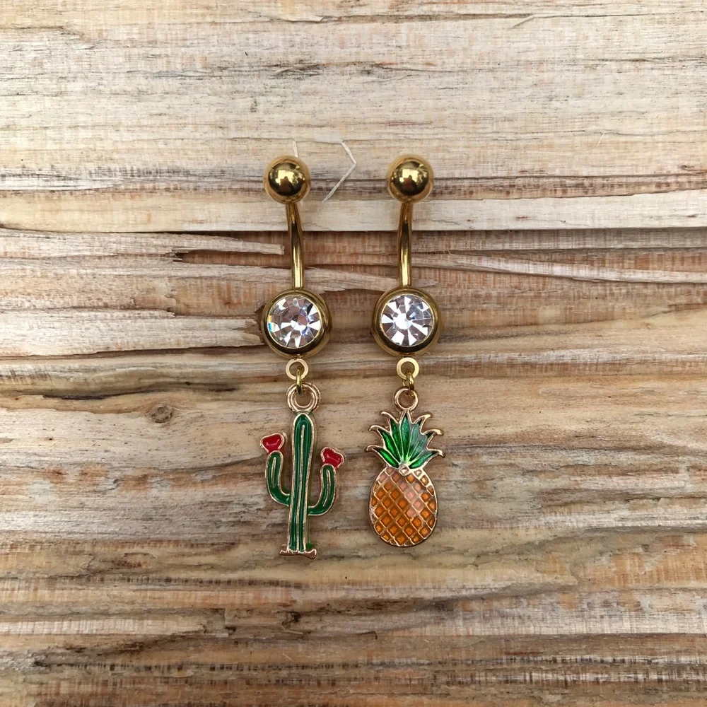 Gold Catus & Pineapple Belly Button Rings